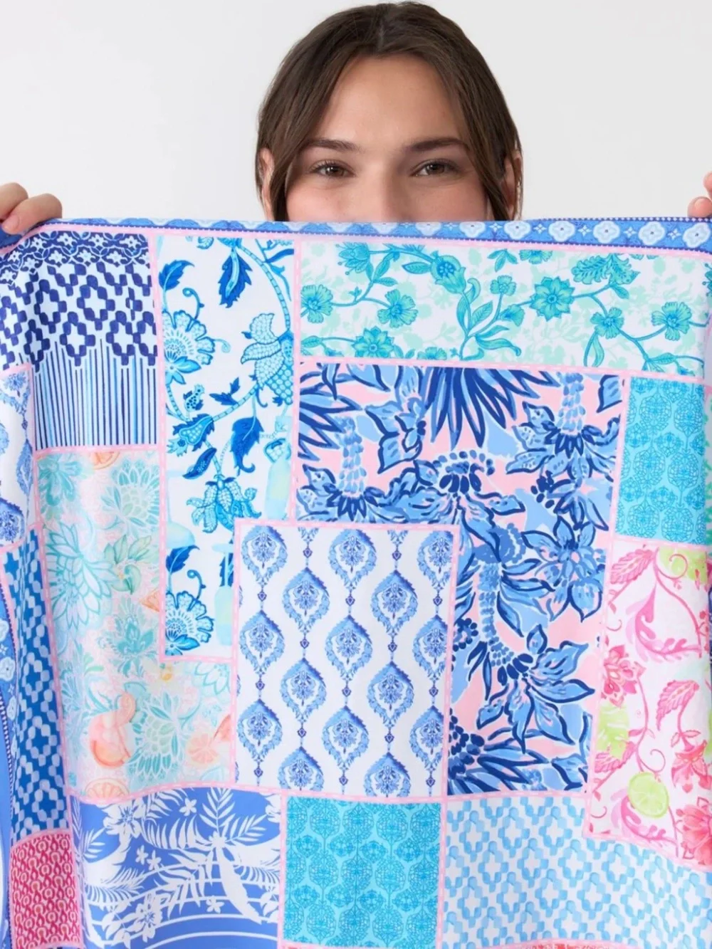NWT CABANA LIFE Printed Patchwork Scarf 2025 Printed, blue and pink - Picture 1 of 5